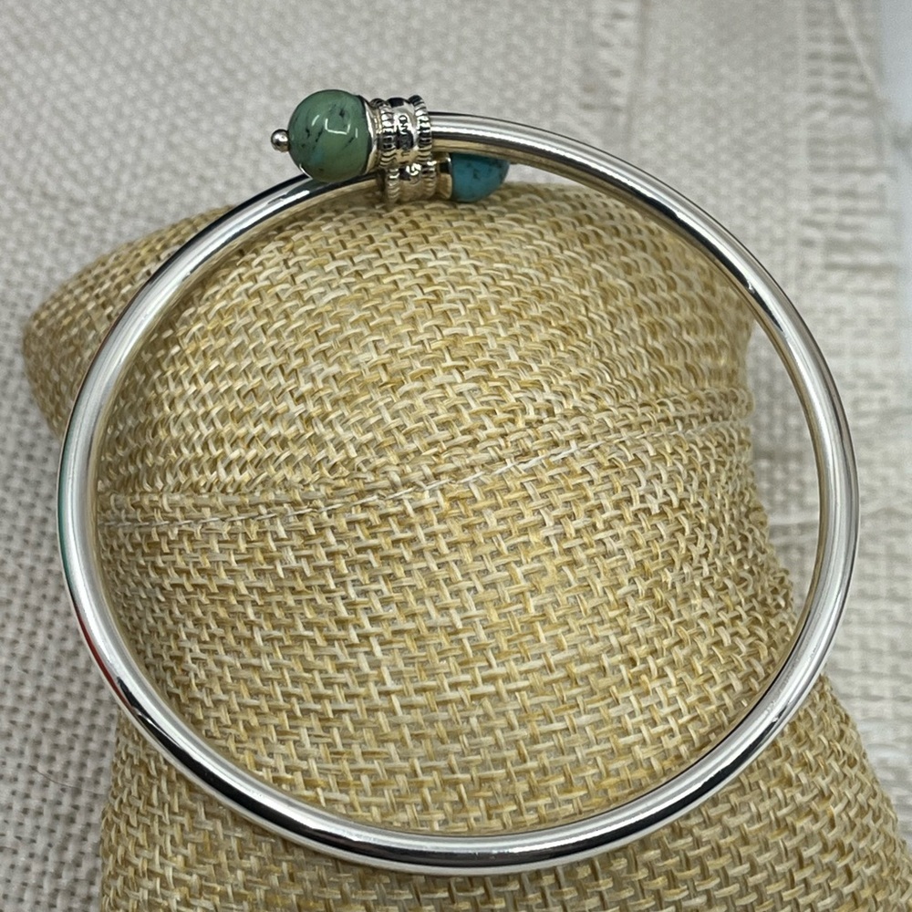 Vintage 925 Sterling Silver Front-Open Torque Bracelet - Turquoise - Picture 15 of 17